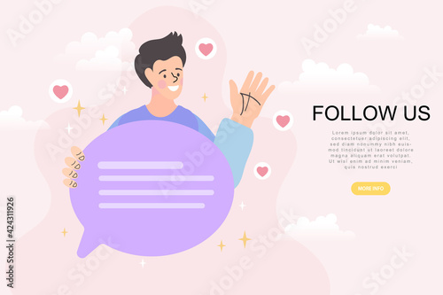 Virtual relationship vector concept. People young couple chatting in the smartphone screen. Virtual dating. Flat vector design. 