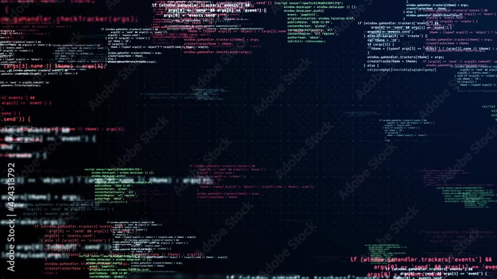 Abstract flight through moving computer code Loop background 3D Animation. Lines of written code, futuristic software and informational. Network security, programming, development, cyber encryption.