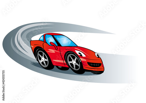 Czerwone auto wygra wyścig, wesoły samochodzik, prędkość, zwycięski, zawody, czerwona fura, sportowa bryka, dziecięce , dla dzieci