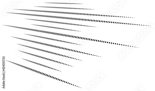 Dashed dynamic lines, stripes. 3D Lines in perspective vanishing with gaps