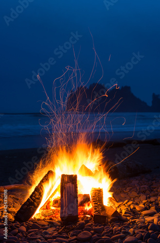 La Push Beach Bon Fire sparks at 1st beach clallam county quillayute reservation photo