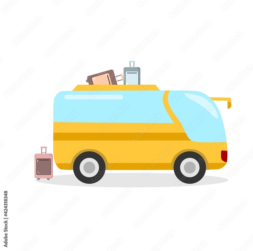 Vector illustration of a tour bus leaving for holidays, themed on holidays and excursions, perfect for travel advertisements