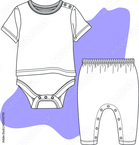 Baby fashion clothing design. Bodysuit vector flat sketch. Baby clothing template. You can use it as a mockup in your designs