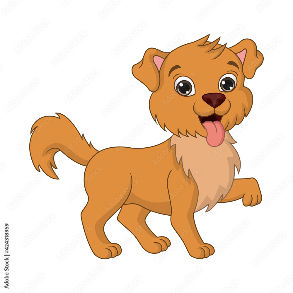 Fototapeta premium Cute baby dog cartoon posing on white background