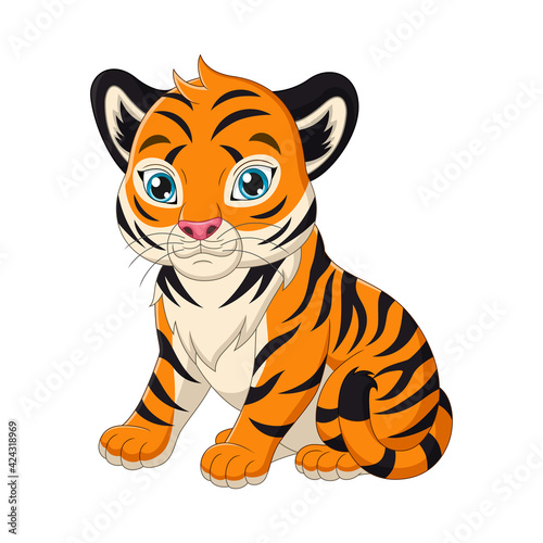 Fototapeta Naklejka Na Ścianę i Meble -  Cute baby tiger cartoon on white background