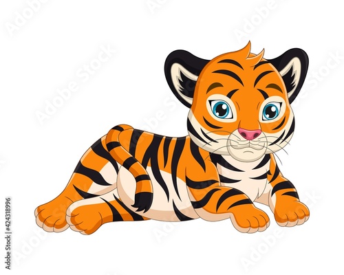 Cute baby tiger cartoon laying down