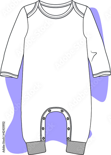 Baby fashion clothing design. Bodysuit vector flat sketch. Baby clothing template. You can use it as a mockup in your designs