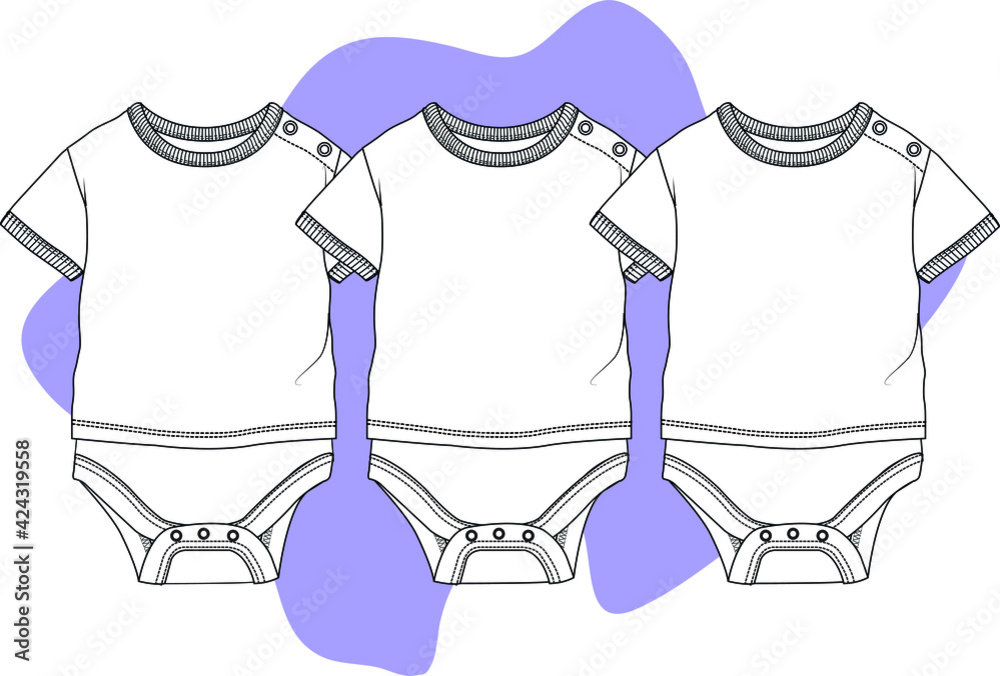 Baby fashion clothing design. Bodysuit vector flat sketch. Baby clothing template. You can use