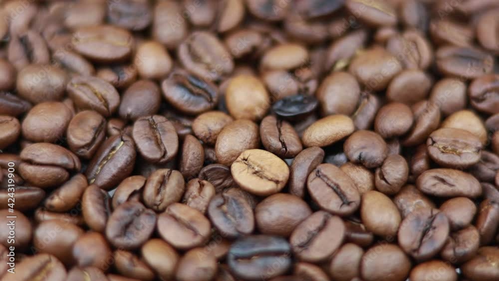 Rotating Roasted Brown Coffee Beans