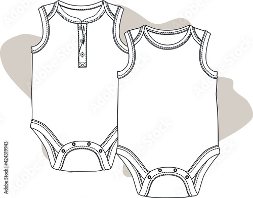 Baby fashion clothing design. Bodysuit vector flat sketch. Baby clothing template. You can use it as a mockup in your designs