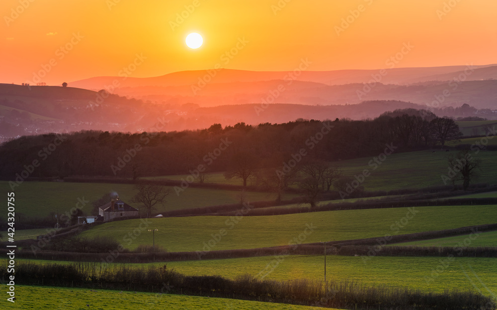 custom made wallpaper toronto digitalSunset over Totnes fields, Berry Pomeroy Village, Devon, England, Europe