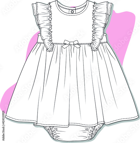 Baby bodysuit. One piece baby bodysuit flat sketch template isolated. You can use it as a design template in your baby girl fashion designs