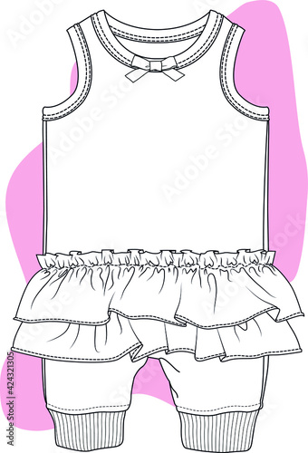 Baby bodysuit. One piece baby bodysuit flat sketch template isolated. You can use it as a design template in your baby girl fashion designs