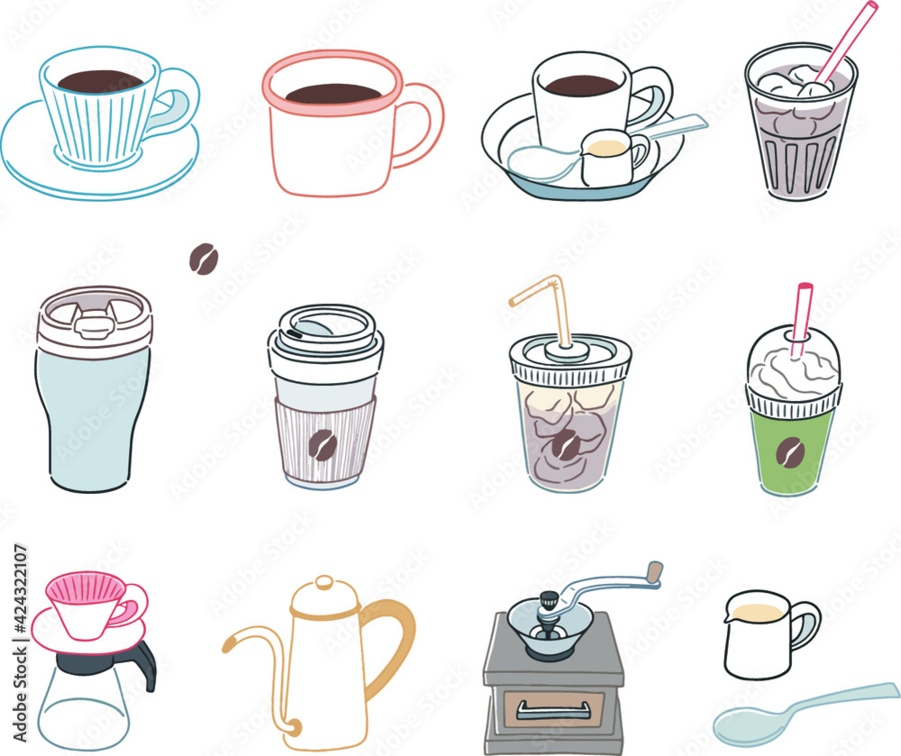 手描きのカフェアイテムイラスト Hand Drawn Illustration Of Coffee Items Stock Vector Adobe Stock