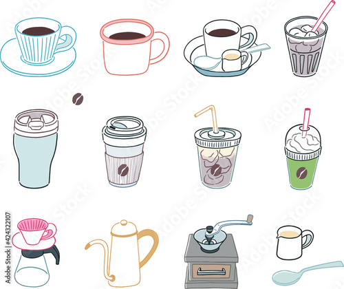 手描きのカフェアイテムイラスト（Hand drawn illustration of coffee items）