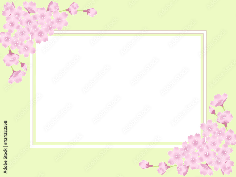 四角フレーム－うぐいす色の背景－桜のあしらい