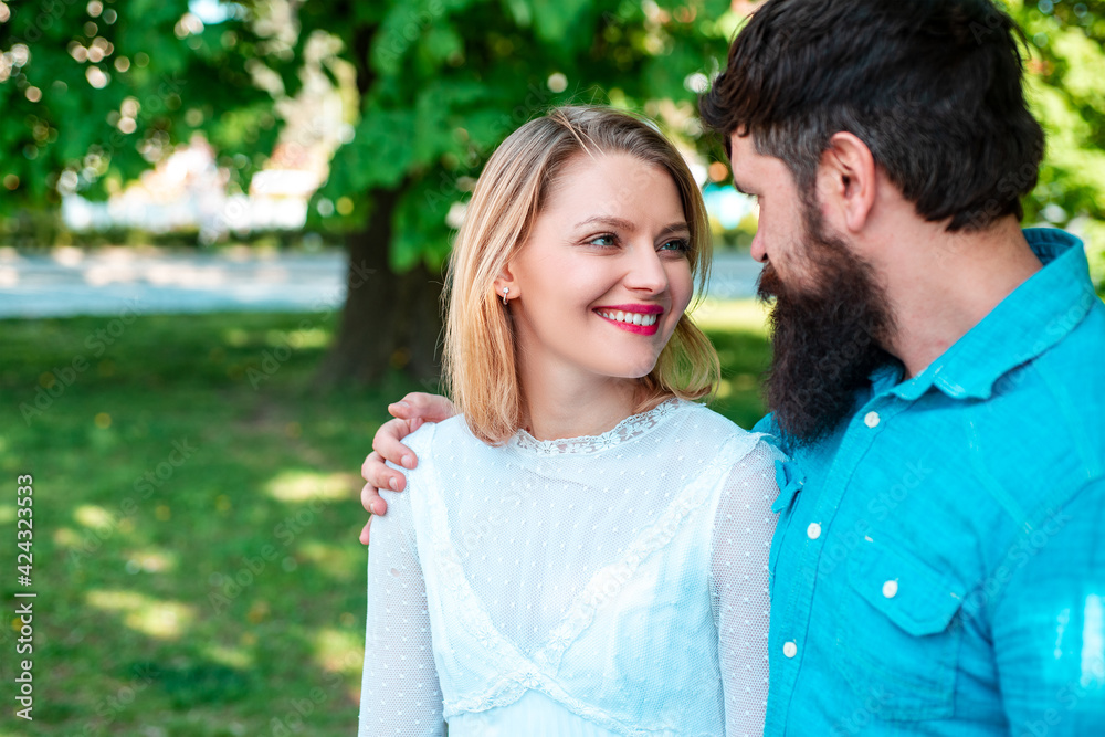 Love and tenderness. Couple looks each other outdoor. Love and tenderness. Couple looks each other outdoor.