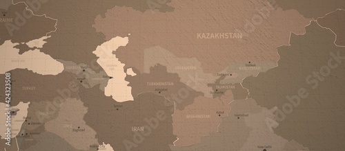 Caspian sea and neighboring countries map. Old map 3d illustration.