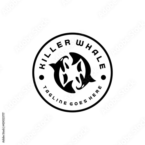 Killer Whale logo design vector in circular and classic style for marine animal symbols and icons