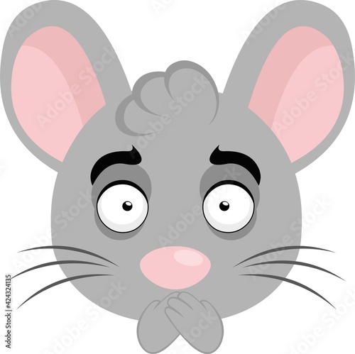 Vector illustration of a cartoon mouse head emoticon with hands covering his mouth with the concept of making silence