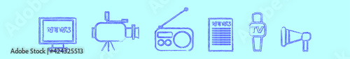 set of mass media cartoon icon design template with various models. vector illustration isolated on blue background