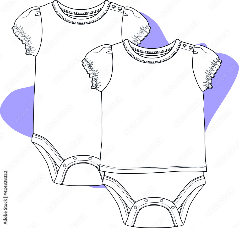 Baby fashion clothing design. Bodysuit vector flat sketch. Baby clothing template. You can use