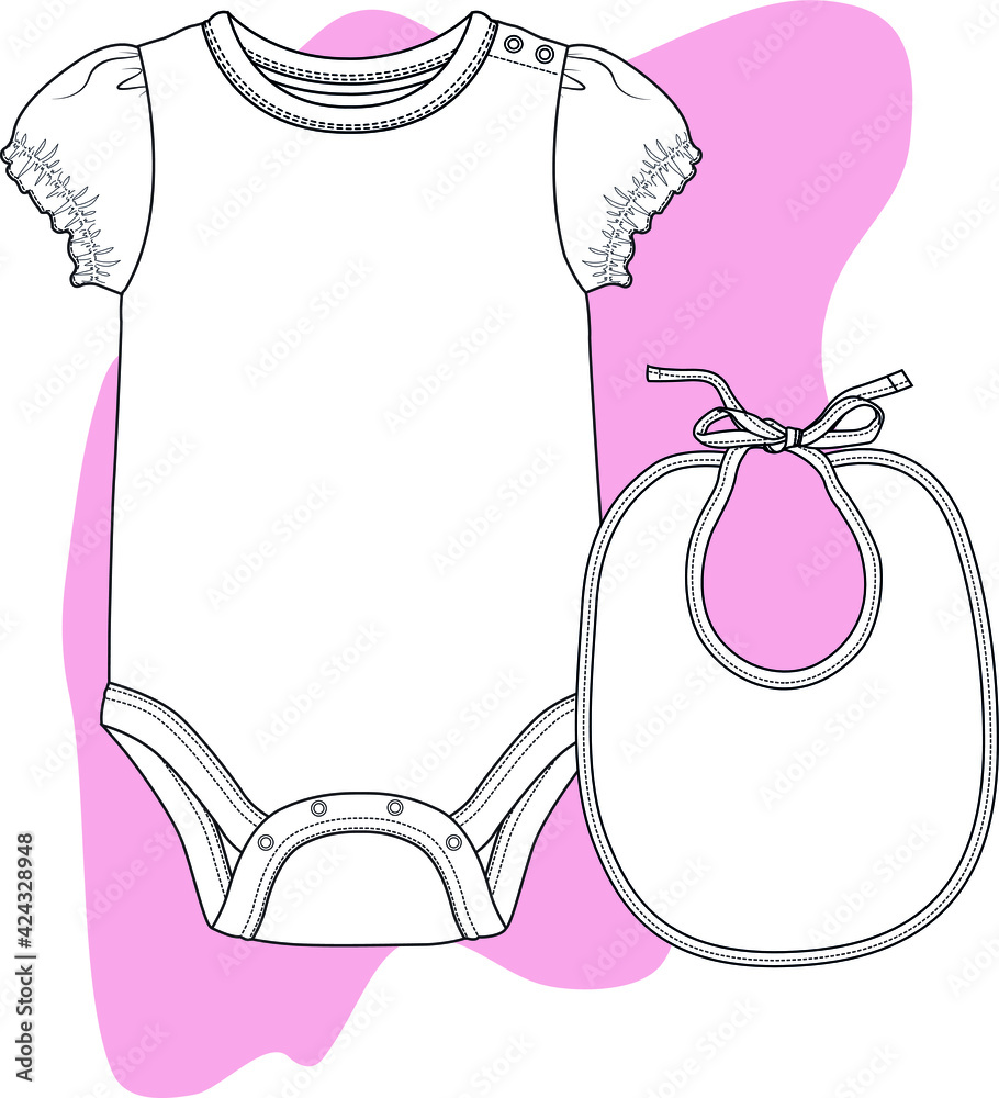 Baby fashion clothing design. Bodysuit vector flat sketch. Baby clothing template. You can use