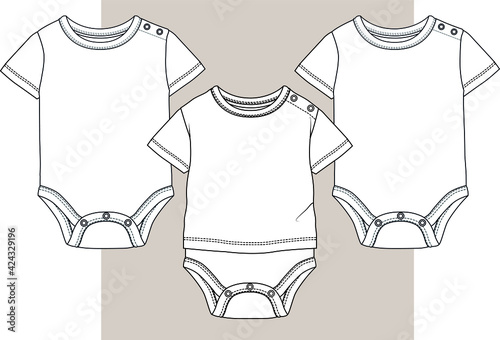 Jumpsuit. Baby bodysuit flat sketch. Baby bodysuit design. Bodysuit vector. Baby clothing template. You can use it as a mockup in your designs.