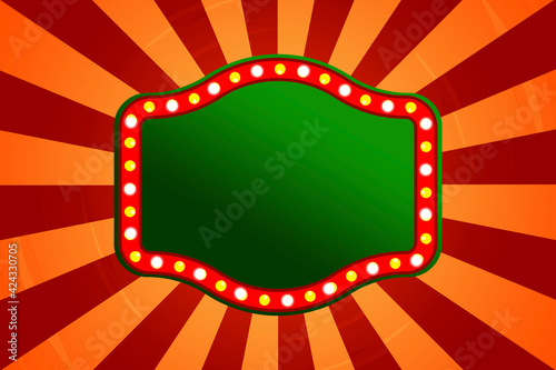 Green retro blank american electric in retro style. Glowing Green. In the Orange rays. Stock vector image. EPS 10.