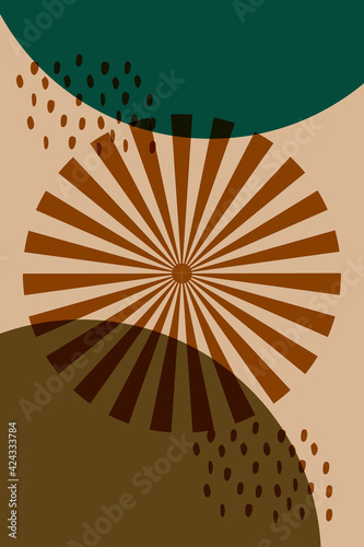 Vorm groen Boho blad Plant zon minimalistische afgedrukt Wall Art geometrische abstracte print Boho kunstwerk, vector halve maan, poster vintage illustratie