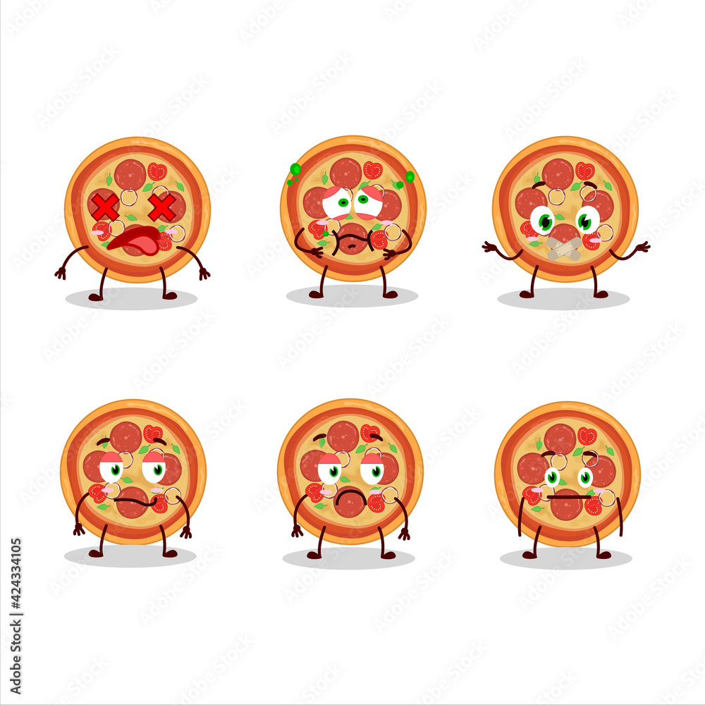 Beef pizza cartoon character with nope expression