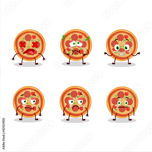 Fototapeta Naklejka Na Ścianę i Meble -  Beef pizza cartoon character with nope expression