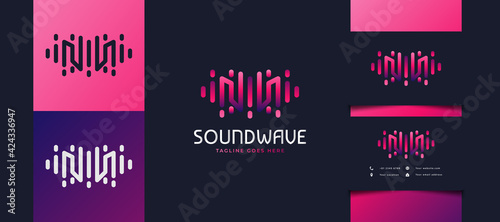 Initial Letter M Logo with Sound Wave Concept in Colorful Gradient, Usable for Business, Technology, or Music Studio Logos