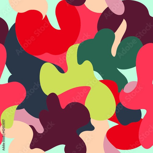 Multicolor bright seamless camo background. Flat abstract trendy vector wallpaper print. Seamless camouflage pattern. Military fashion design.
