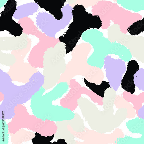 Multicolor bright seamless camo background. Flat abstract trendy vector wallpaper print. Seamless camouflage pattern. Military fashion design.