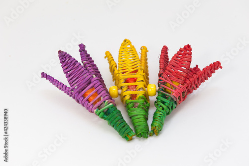Tulip Parrot Toys in Three Colourful Ratan Pieces