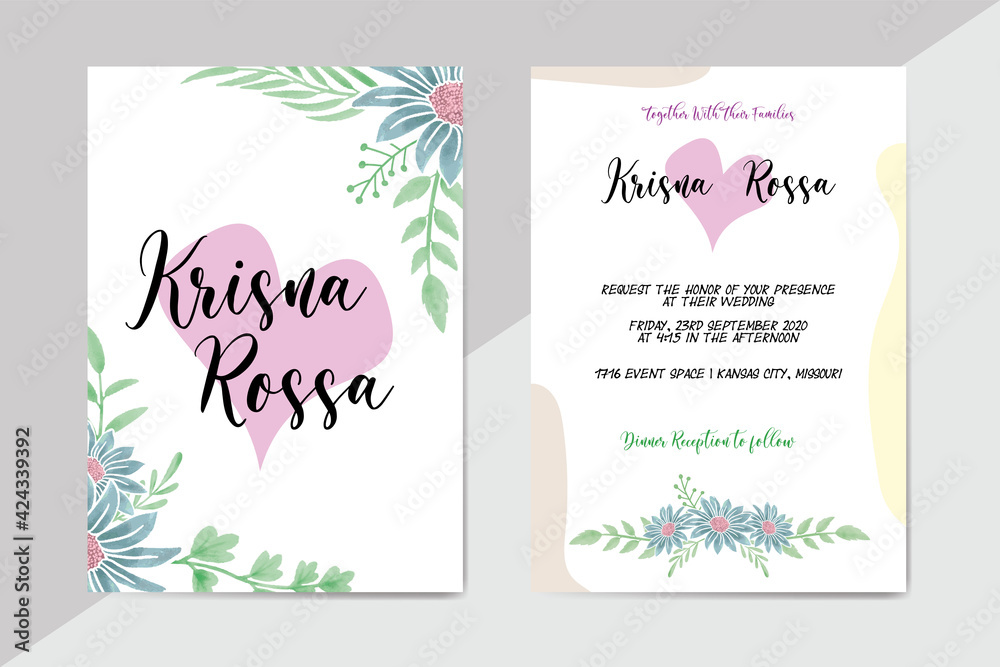 Wedding Invitation Card with Watercolor Floral