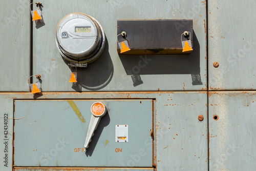 Electrical Utility Box Circuit Breaker Old Rusty Vintage 1968 Retro Original.