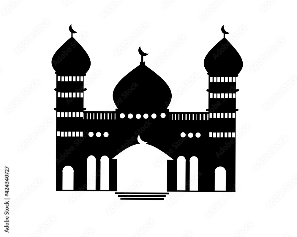 Mosque Silhouette of vector Ilustration. Black and white mosque during Ramadan kareem.