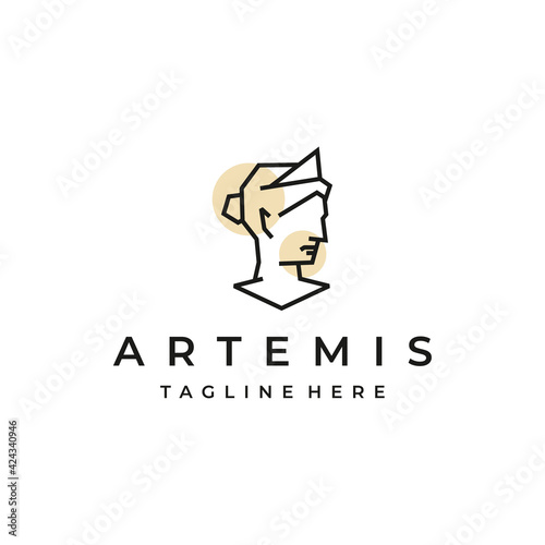 Valokuvatapetti Goddess greek Artemis Line art Logo Design Template
