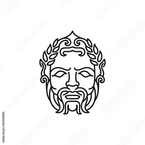 Greek god Zeus Line Art Logo. Ancient Greek God Sculpture Philosopher. Face Zeus Triton Neptune Logo Design