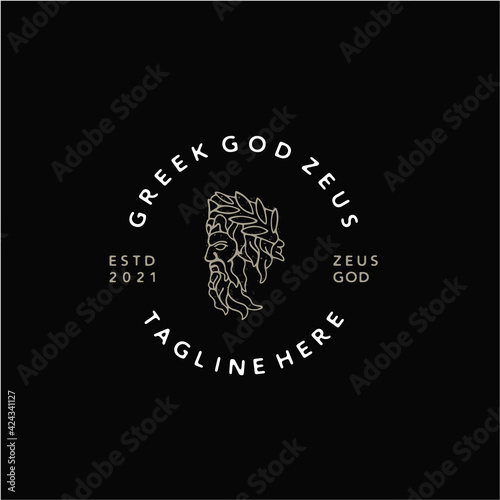 Greek god Zeus Line Art Logo. Ancient Greek God Sculpture Philosopher. Face Zeus Triton Neptune Logo Design