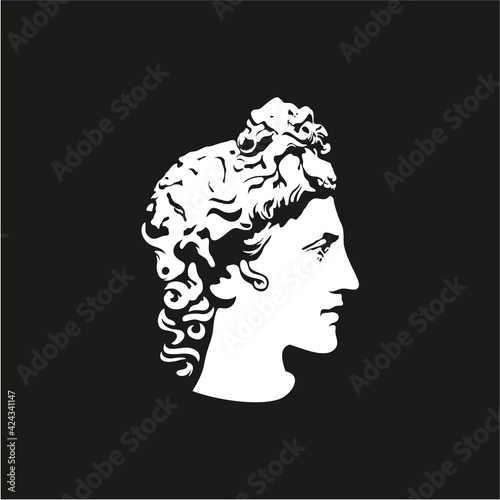 Greek god Apollo Logo. Ancient Greek God Sculpture. Face Apollo Logo Design