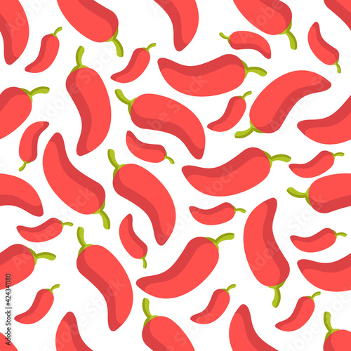 Chilli seamless pattern on white background. Spices background texture.It be perfect for fabric, wrapping, packaging, digital paper and more
