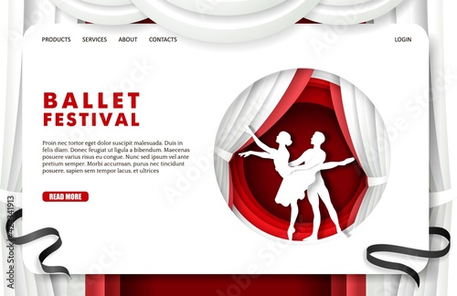 Ballet festival landing page design, website banner template. Vector illustration in paper art style.
