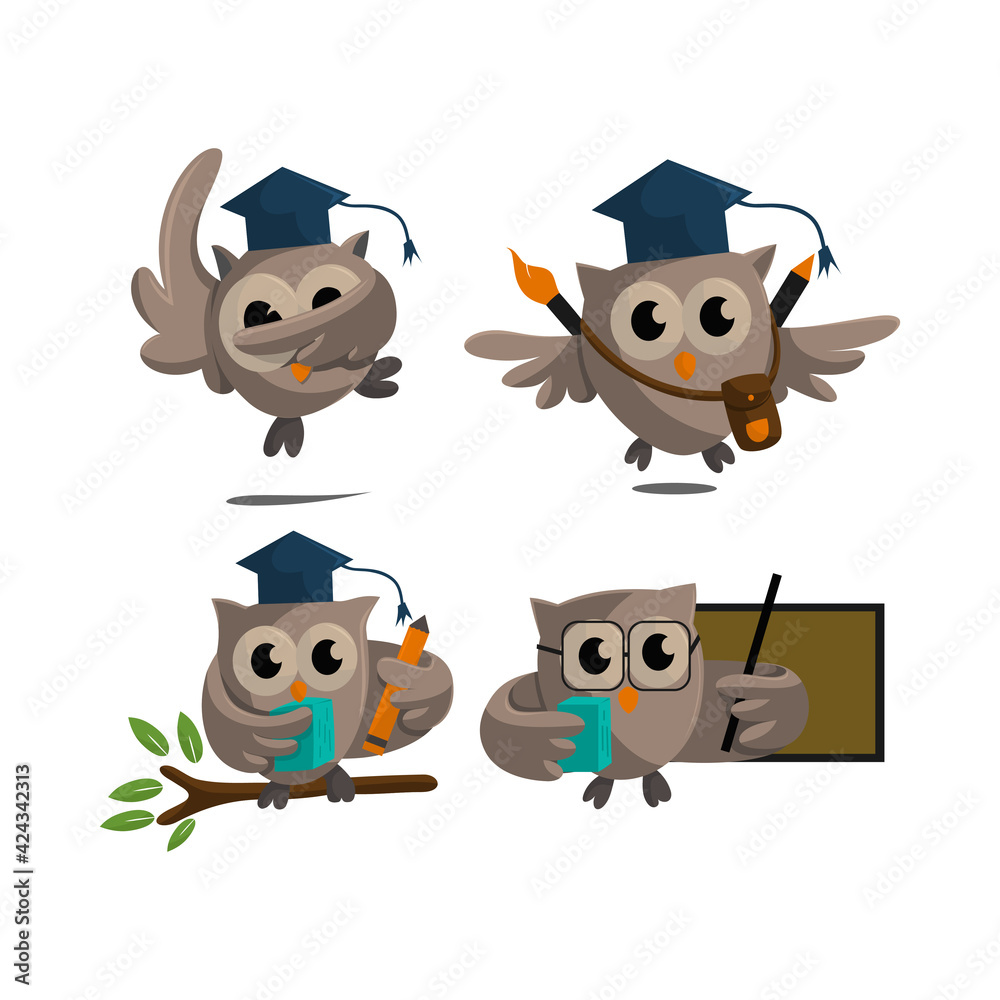 Owl bird template design Smart Education with Owl Symbol Set Owl bird template design Smart Education with Owl Symbol Set