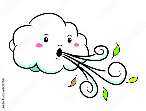An image of a Cute Cloud Blowing Wind isolated on white.