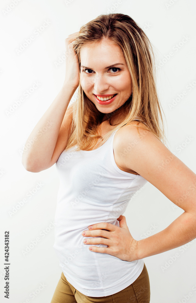 young pretty stylish hipster girl posing emotional isolated on white background happy smiling cool smile, lifestyle people concept close up young pretty stylish hipster girl posing emotional isolated on white background happy smiling cool smile, lifestyle people concept close up
