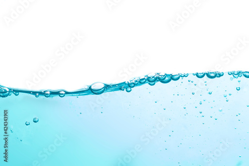 Water droplets moving waves isolated on white background