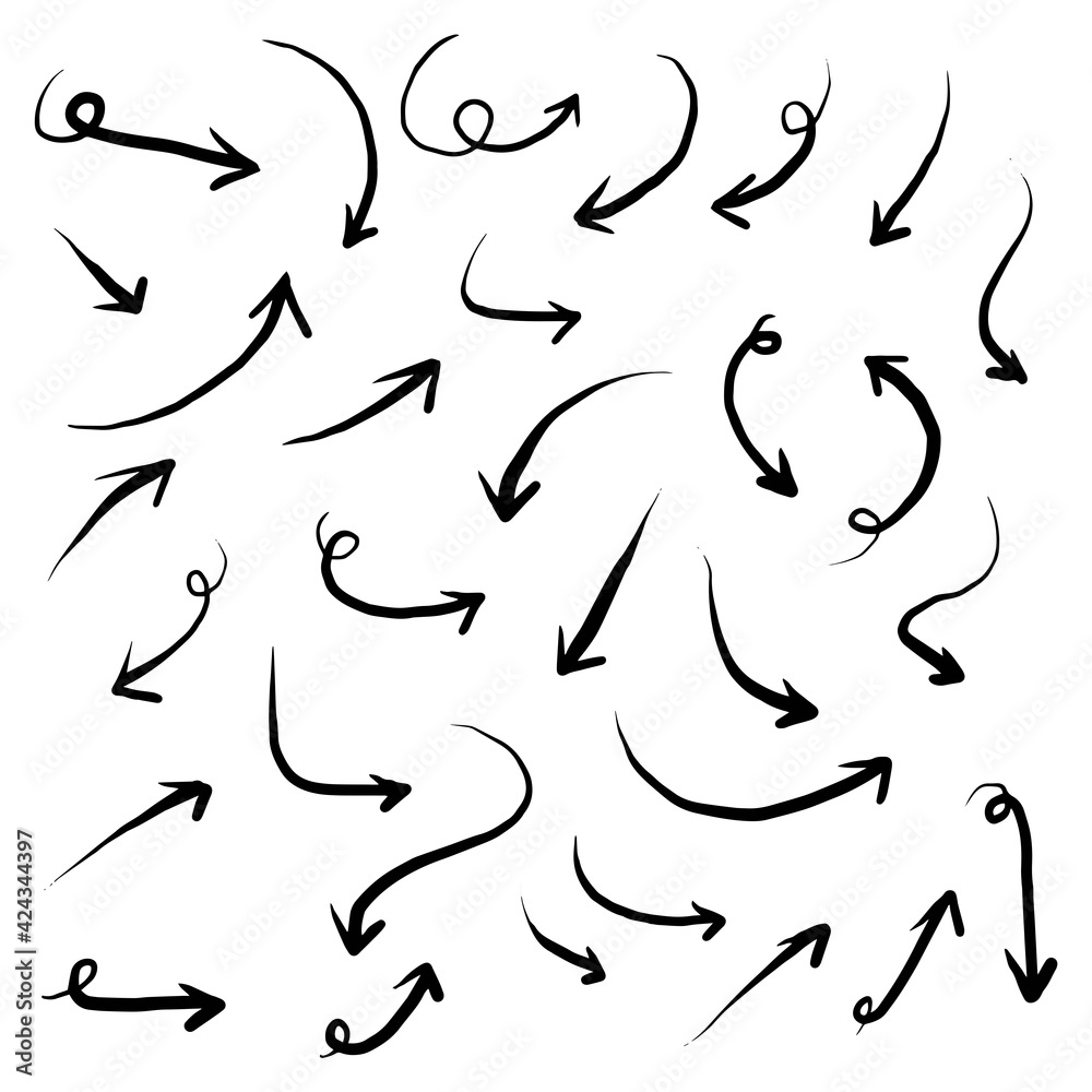 hand drawn Arrows icons Set. arrow icon with various directions. Doodle vector illustration. isolated on a white background.